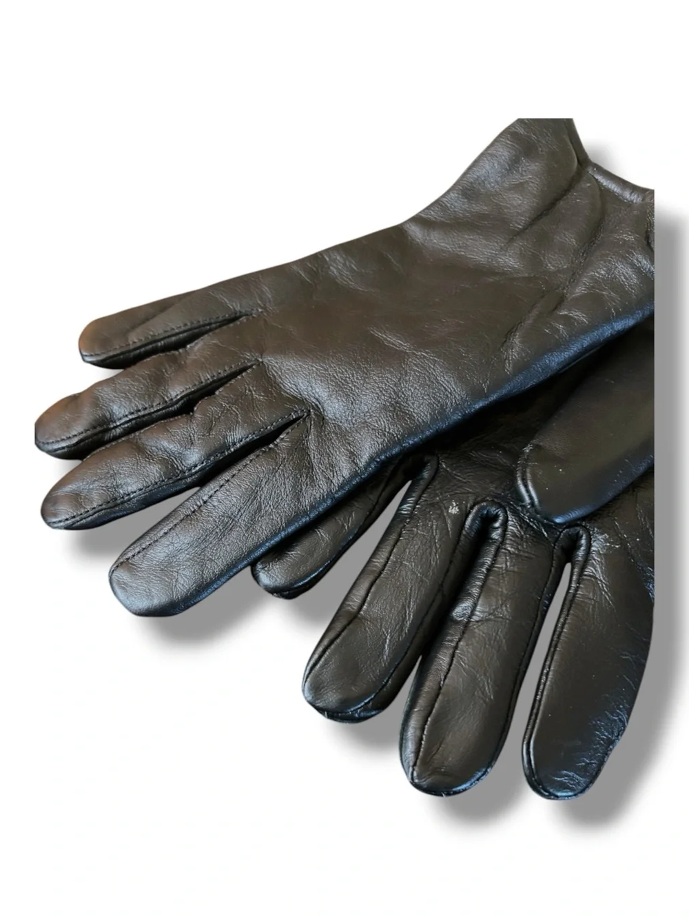 Genuine Large Black Leather Gloves Wool Blend Lined Size 8